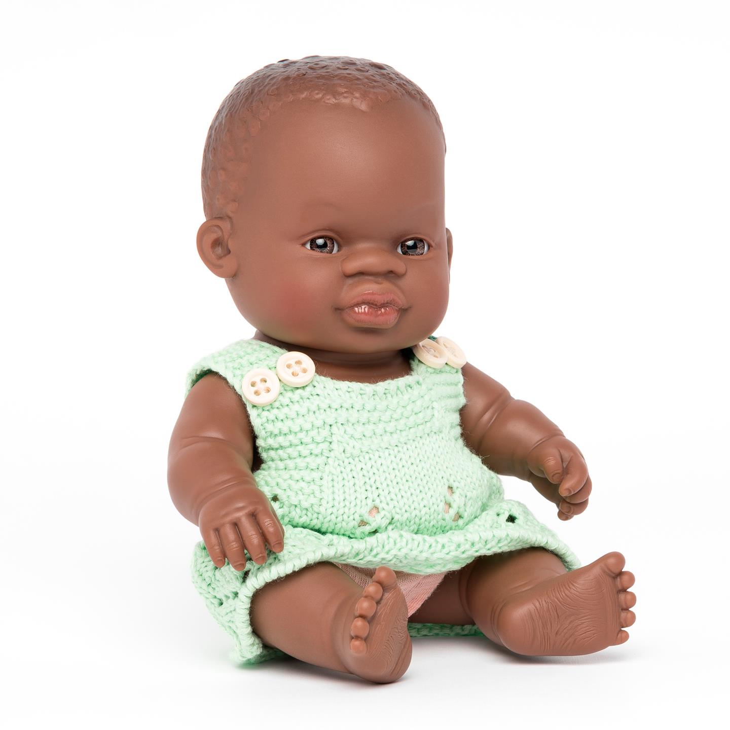 muñeco bebé sexuado africano 21 cm.